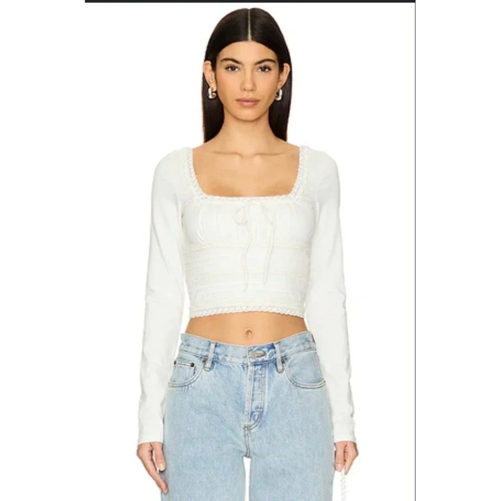 Free People Scarlet Smocked Long Sleeve in Clean Ivory Medium NWT